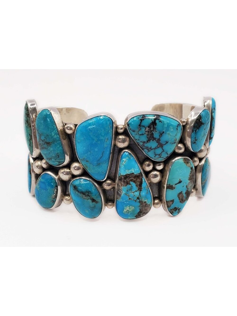 Nakai Navajo Freeform Turquoise Cabochon Cuff Bracelet Sterling Silver